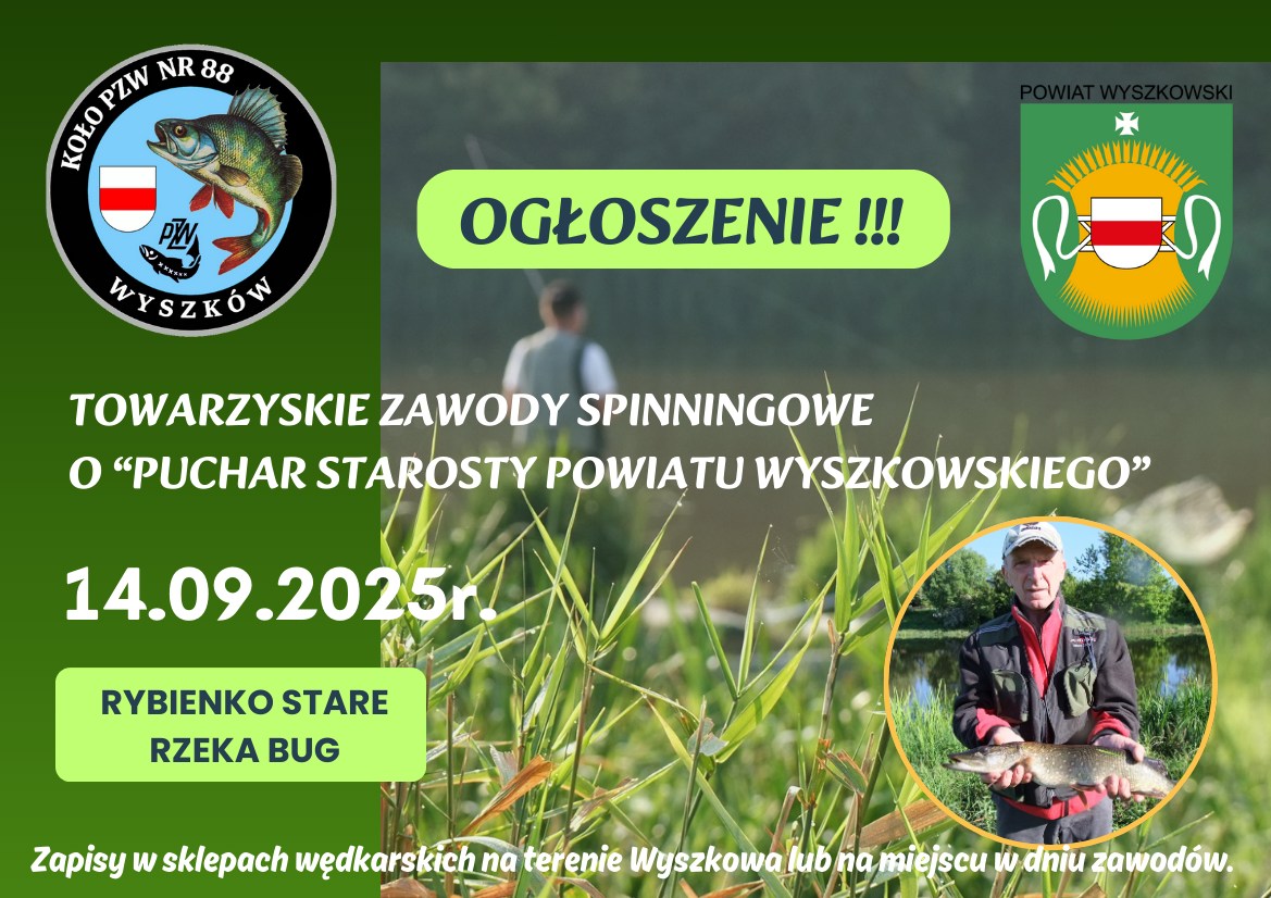 Ikona do artykułu: Zawody w wędkarstwie spinningowym  o „Puchar Starosty Powiatu Wyszkowskiego”.