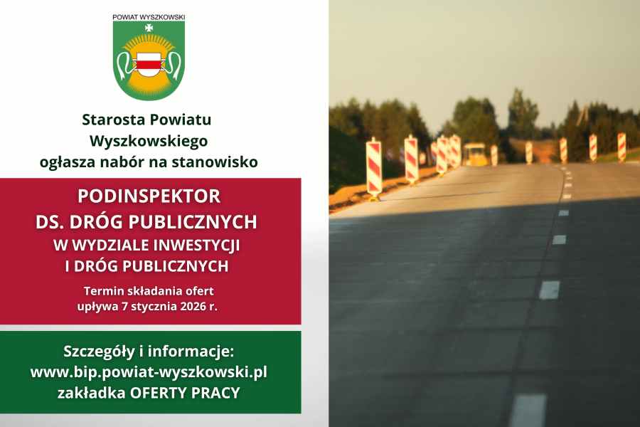 Ikona do artykułu: Nabór na wolne stanowisko - Podinspektor do spraw dróg publicznych w Wydziale Inwestycji i Dróg Publicznych